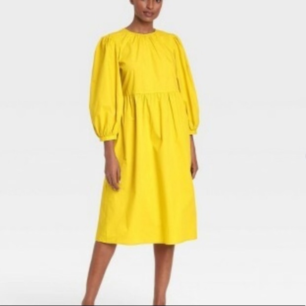 Who What Wear Yellow Puff-Sleeve Midi Dress